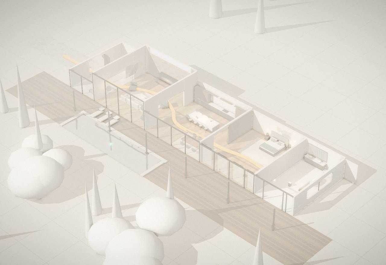 The white cutaway model of the house