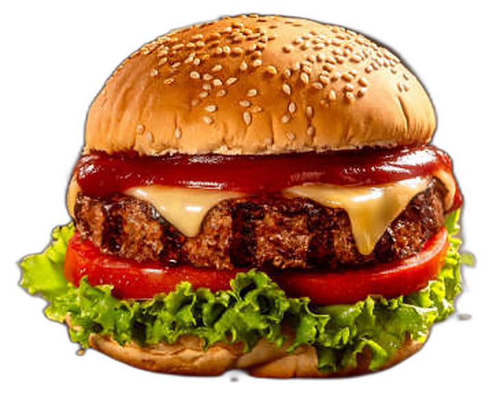 A cheeseburger with lettuce, tomato and sesame bun